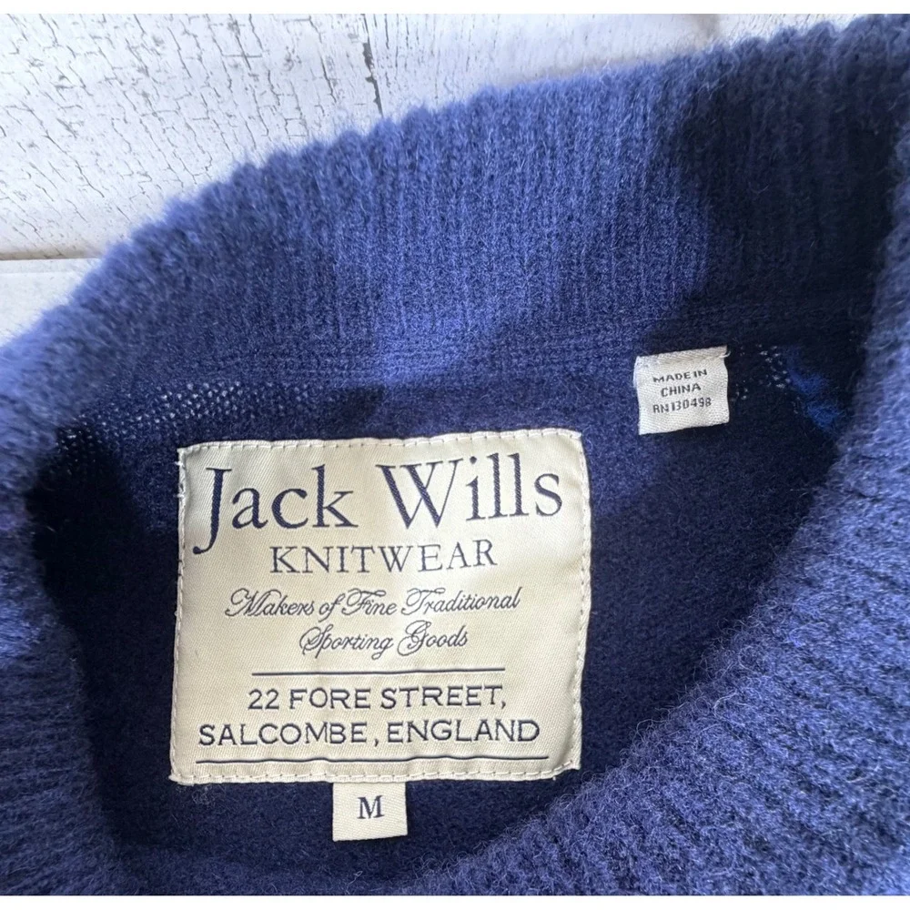 Jack Wills Striped Wool Sweater Jumper Medium Navy Royal Blue Crew Neck